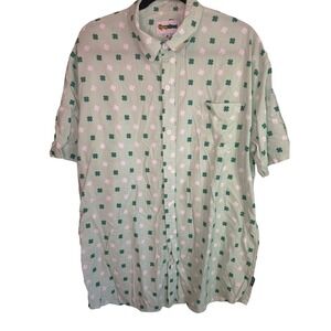 Tipsy Elves St Patrick's Day Green Clover Print Short Sleeve Button Up Shirt XXL